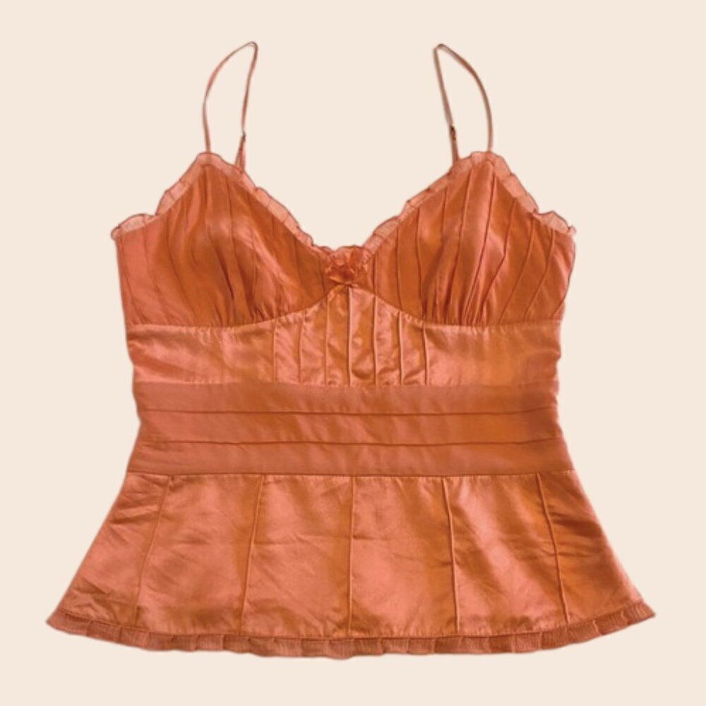 Banana Republic Peachy Pink Silk Satin Top with Ruffle Detailing Size 0